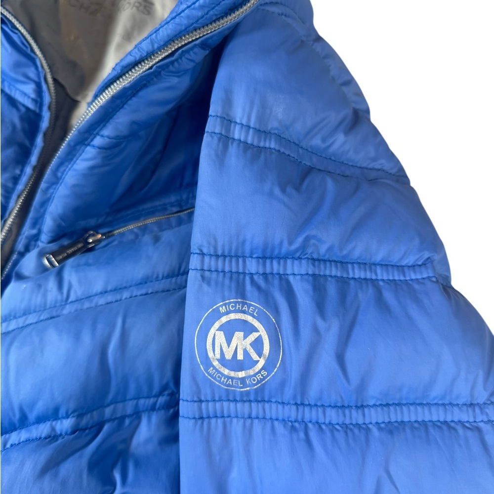 Michael Kors Women’s Blue Quilted Down Puffer Jacket with High Collar Size Large - Picture 8 of 10